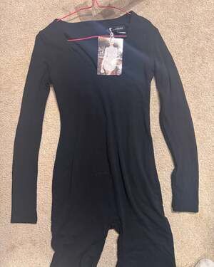 Naked Wardrobe The NW Long Sleeve Hourglass Romper Bodysuit in Black